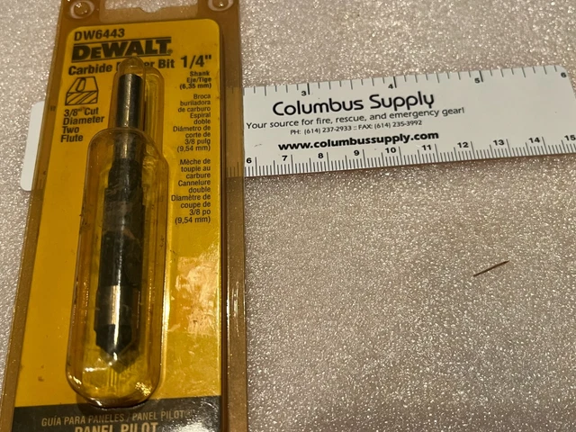Dw6443 Carbide Tipped Dewalt Router Bit, 3/8" Cut Diameter, 2 Flute, 1/4" Sk,New
