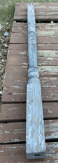 Pillar Column Antique Turned White worn Paint Ornate Faded Weathered Rustic 91"