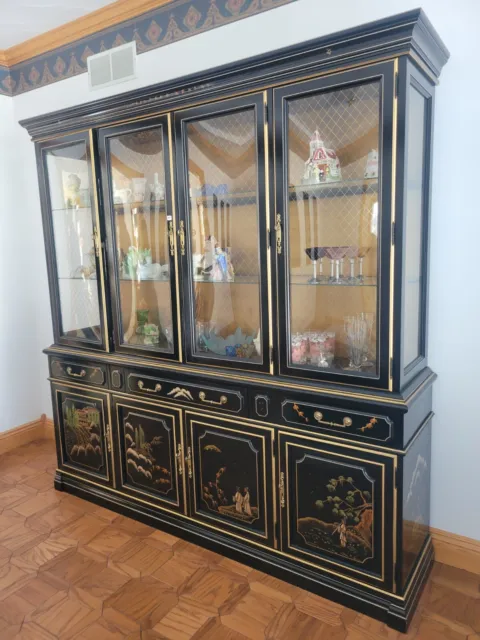 Vintage Chinoiserie Handpainted Asian China Cabinet By Jasper Cabinets  Mint!