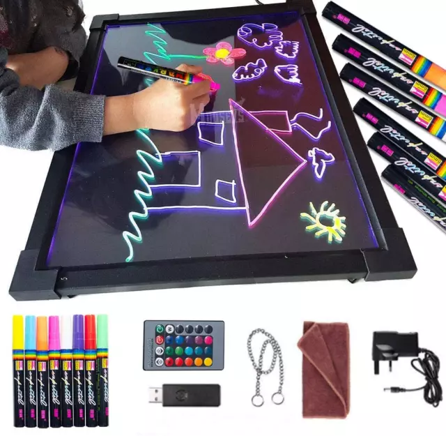 LED Message Writing Board Illuminated Erasable Drawing Board for Kids Neon Dry E