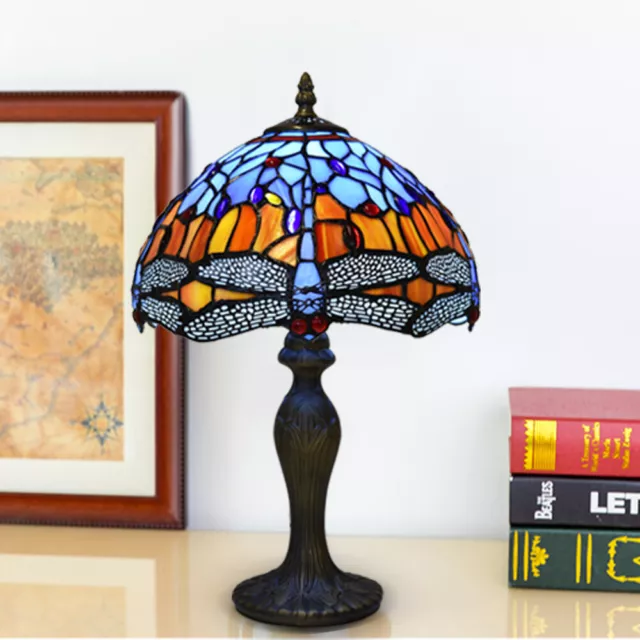 Tiffany Antique Handcrafted Dragonfly Design Table Desk Lamp Stained Glass UK