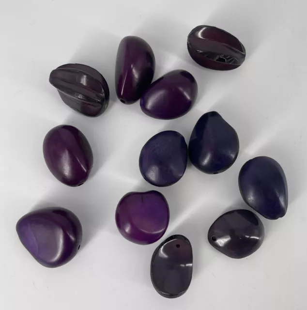 Tagua Nut Large Smooth Bead Holes Drilled Purple Lot "Vegetable Ivory"  Lot  12