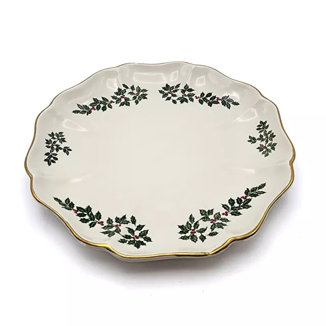 Formalities Baum Bros Porcelain Christmas Round Platter Holly Berry Gold Trim 12