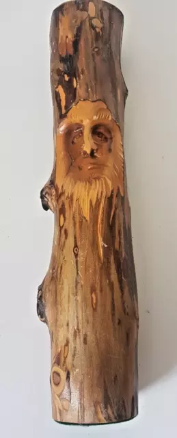 Vintage Hand Carved Folk Art Wood Spirit Forest Face Sculpture Signed F. Lalon