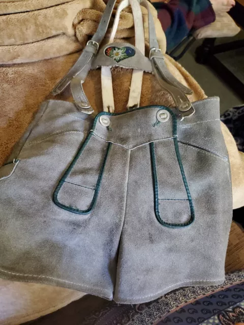 Vintage Lederhosen Childs Leather Grey Suede w/Suspenders