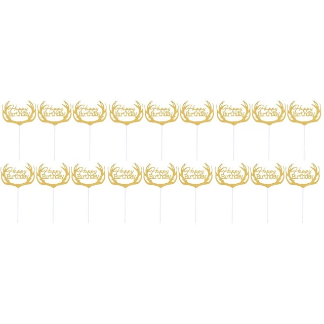 30 piezas Happy Birthday Cake Topper Ciervo Cuerno Cupcake Decoración Pasteles Picks