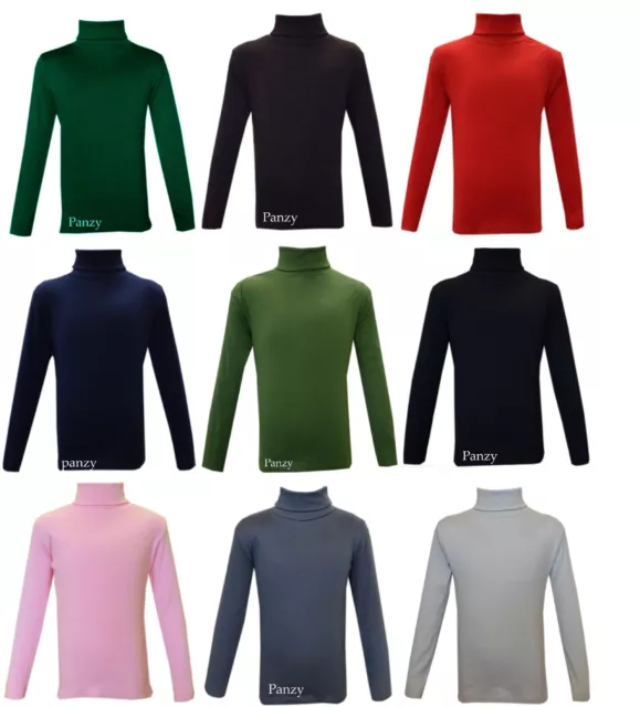 Kids Boys Girls Polo Neck Jumper Roll / Turtle Neck  Long Sleeved Tops 95%Cotton