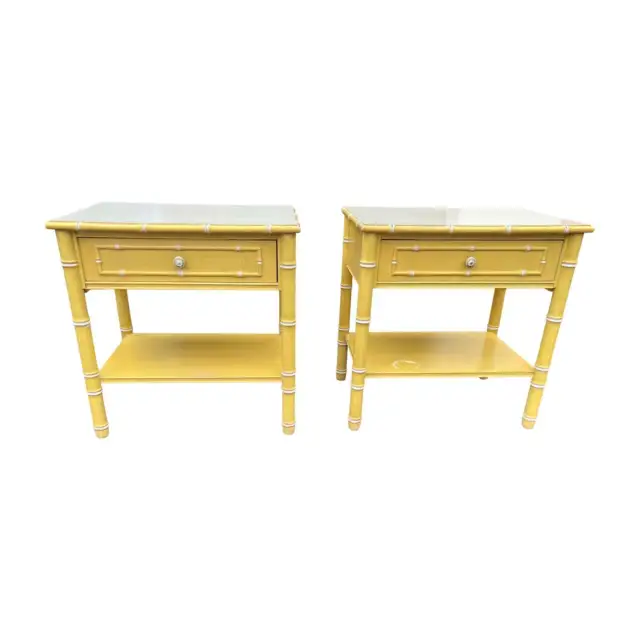 Vintage Mid 20th Century Thomasville Wood Allegro Faux Bamboo Nightstands a Pair 2