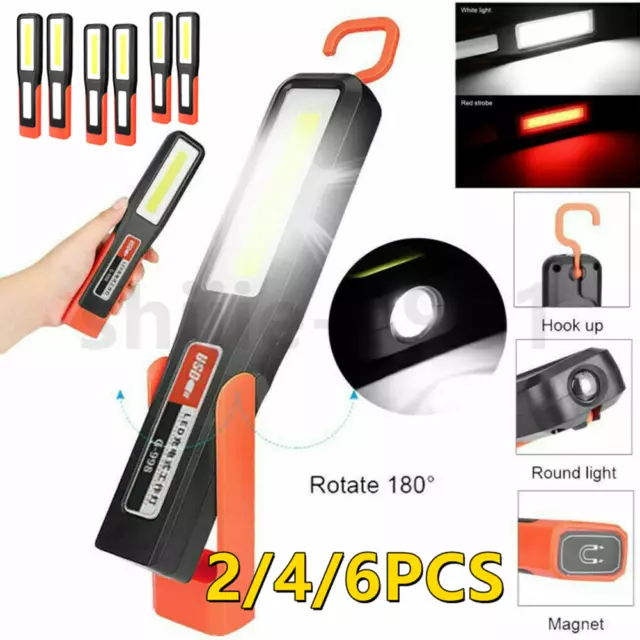 2-6x Rechargeable COB LED Cordless Magnetic Work Light USB Inspection Lamp Torch