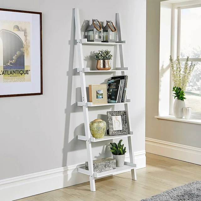 WHITE LADDER SHELVING Unit 5 Tier Display Stand Book Shelf Wall Rack