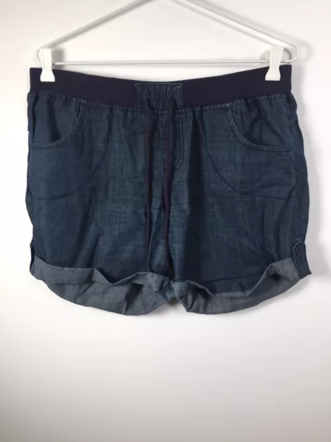 Katies Women's Blue Denim Elastic Waist Drawstring Shorts Size 12 W32-36" Cotton