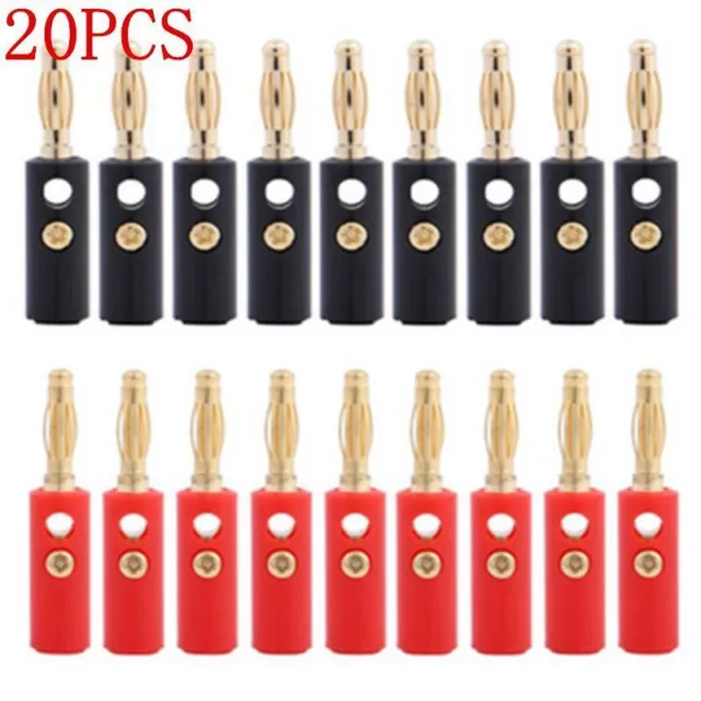 20pcs 4mm lot Gold Plated Audio Speaker Wire Cable Banana Plug Connector Adapter