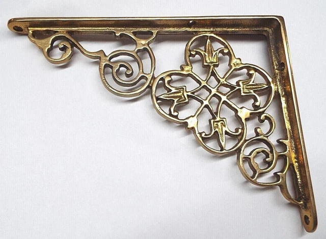 SOLID Cast Brass SHELF BRACKET Antique Design FLORAL Hardware 7 3/4" x 6" LARGE