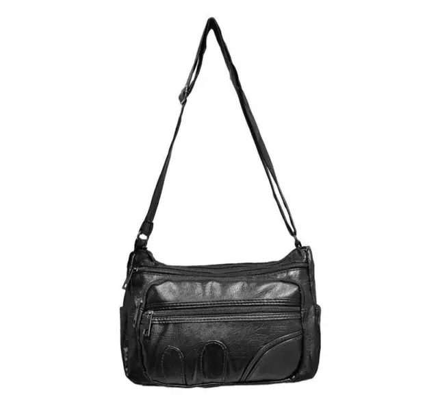 Femmes Véritable Cuir Souple Sac à Main Léger Sac Classique Sac Bandoulière Noir