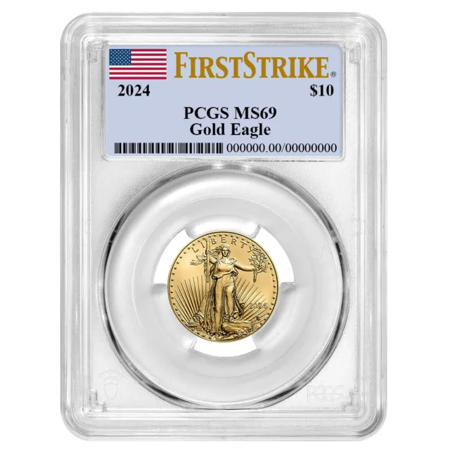 2024 $10 American Gold Eagle 1/4 oz PCGS MS69 FS Flag Label