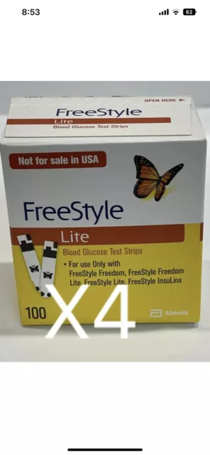 Freestyle lite  Blood Glucose strips , 4 Boxes  Of 400 Test Strips. ( Abbott)