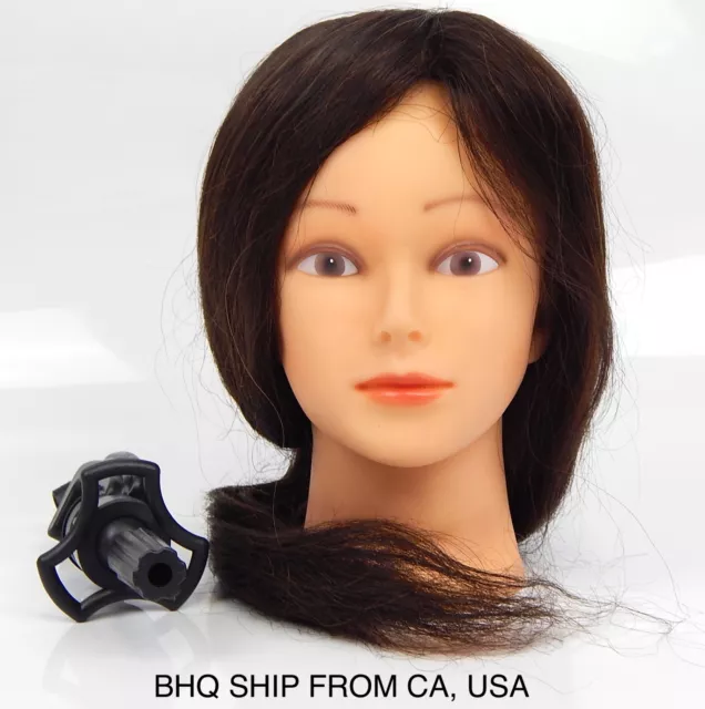 @18" Cosmetology Mannequin Head 90% Real Human Hair For Color, Curl, Blow Dryer