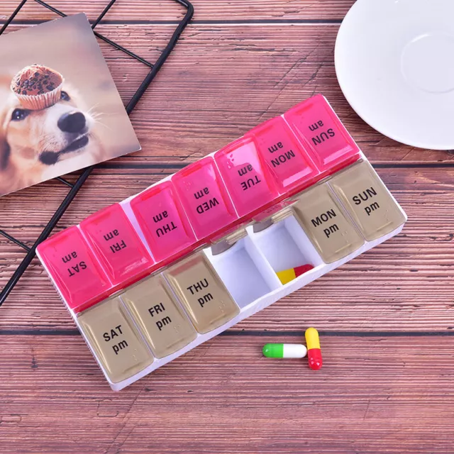 Large 7 Day Twice Daily (AM,PM) Pill Box Medicine Organiser With 14 Compartme#km