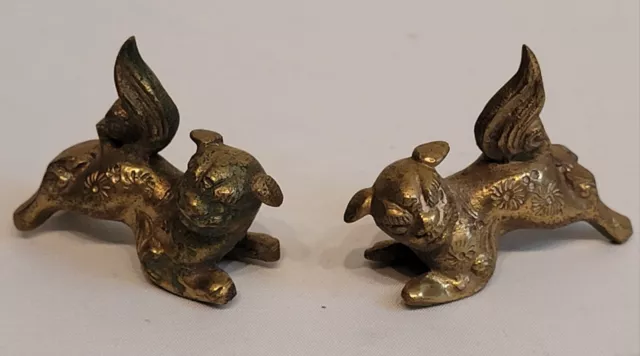 vintage miniature pair of solid brass Foo Dog collectibles