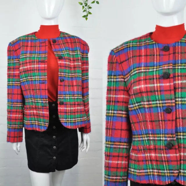 Vintage 80's Pendleton Red Tartan Jacket 12/14 Wool Stewart Short