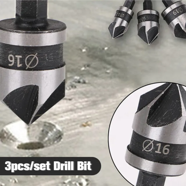 3Pcs Hex Countersink Boring Set For Metal Drill Bit Tools Hexagonal Carbon S-wf