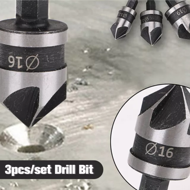 3Pcs Hex Countersink Boring Set For Metal Drill Bit Tools Hexagonal Carbon SteEL