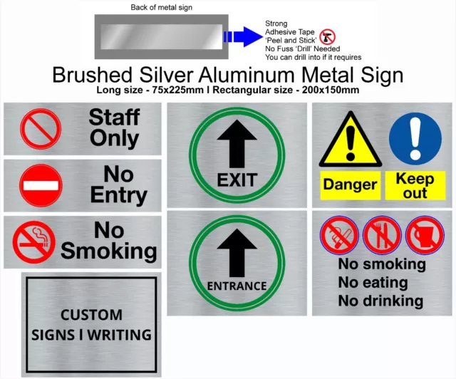 Metal Sign Entrance Exit Danger Keep out Staff Only No Entry No Smoking