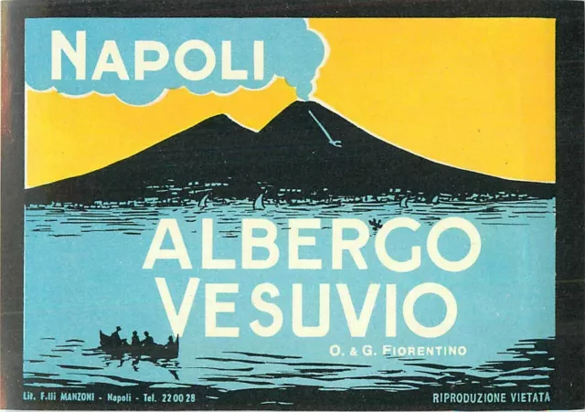 Napoli Naples Italy Hotel Albergo Vesuvio Old Artist "Richter" Luggage Label