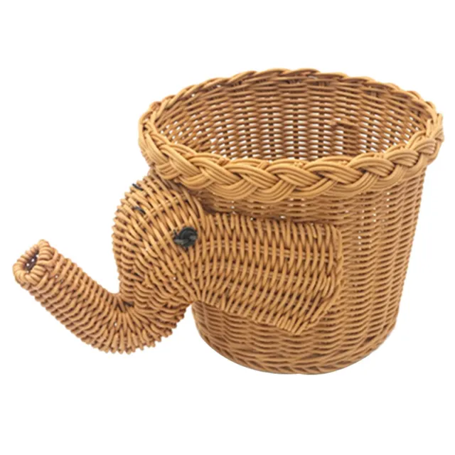 Wicker Rattan Sectioned Caddy Utensil Basket w/ Dividers Leather Type Handle