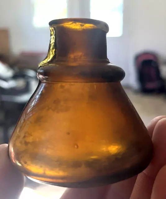 Nice Amber Colored Cone Ink Bottle Crude Lip & Mold Seam 1880'S Era Dug L@@K