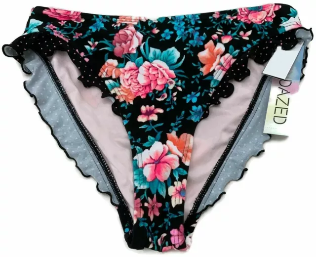 Sundazed Ruffled Hipster Bikini Bottoms - Black Floral - Small