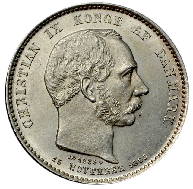 DENMARK 2 Kroner 1888 Silver Choice UNC '25th Anniversary of Reign'