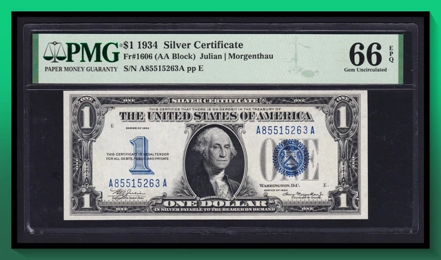 Fr. 1606 1934 $1 Silver Certificate PMG 66 EPQ GEM UNC