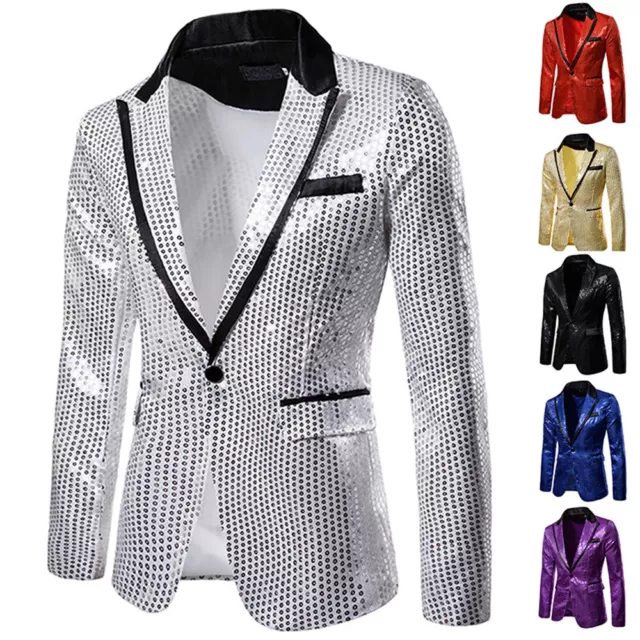 Mens Suit Tuxedo Suit Party Coat Sequins Gentleman Blazer Jacket One Button Suit