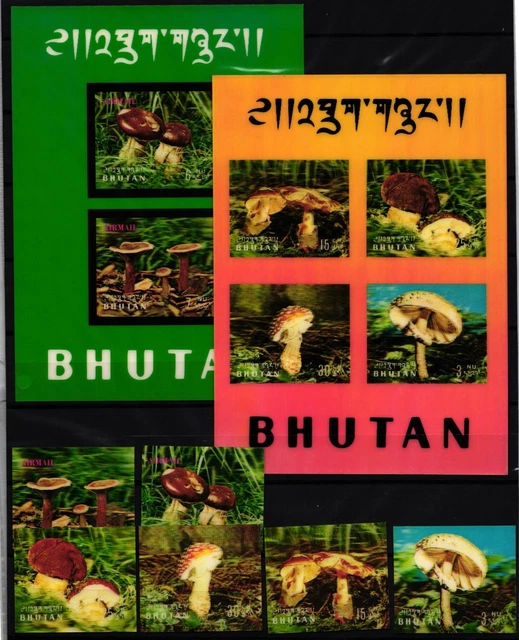 Bhutan 569-574, Block 61 und 62 postfrisch mit Kunststoffüberzug / Pilze #JA778