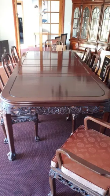 Vintage Chinese Carved Rosewood Dining Table with 8 Chairs set Wooden Dragon