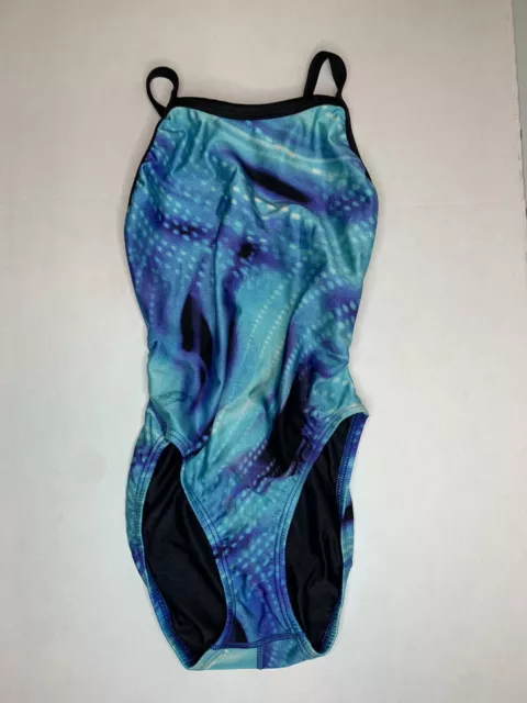Vintage Speedo Swimsuit Womens Sz 26 One Piece Tank Ocean Blue Full Coverage VTG