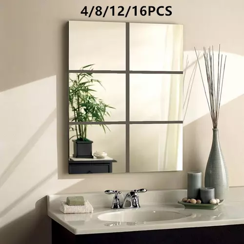 4-16X Large Wall Mirror Tiles Anti-Shatter Safety Acrylic Perspex Sheet Bathroom