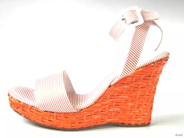 RAS ORANGE RED white striped canvas platform wedges Shoes 40 US 10