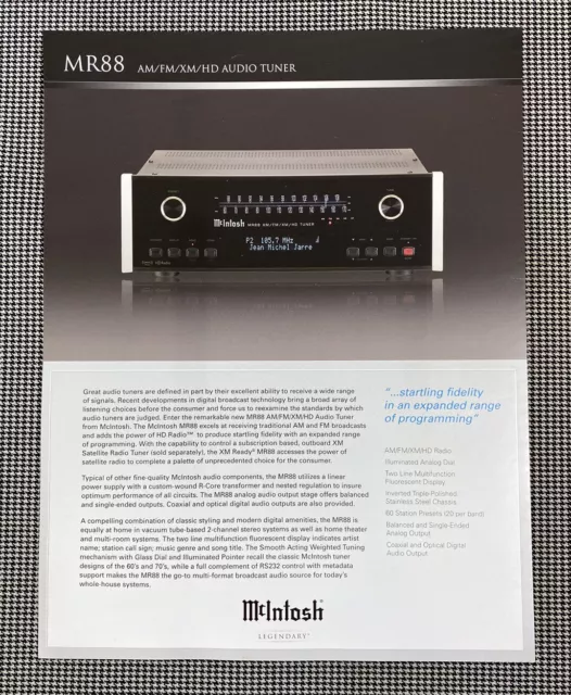 Mcintosh Mr88 Tuner Original Info & Advertisement Sales Brochure Page J0765