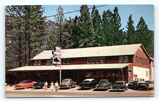 LAKE TAHOE, CA California ~ BIJOU ~ SKI RUN LODGE Roadside 1956 Cars Postcard