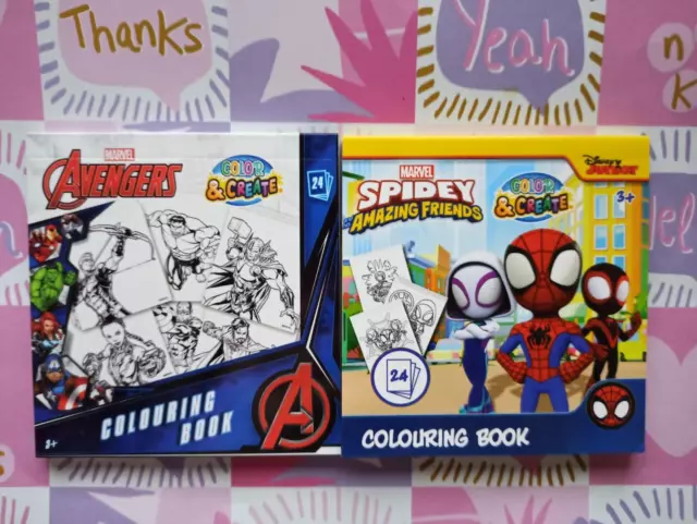 2 Mini Malbuch Marvel AVENGERS & SPIDEY Malbücher Set mit je 24 Seiten Malen