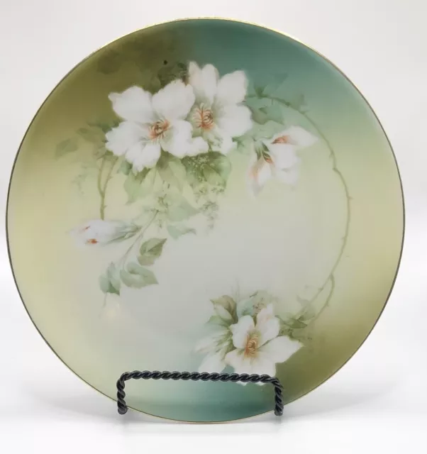 Vintage Plate Green Floral Hand painted Made in Germany