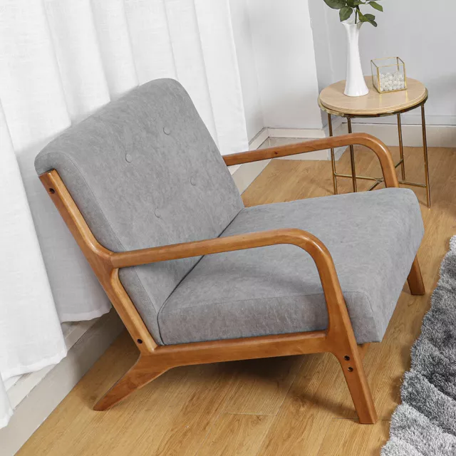 Mid-Century Modern Armchair Solid Wooden Frame Tub Sofa Fabric Upholstered Chair