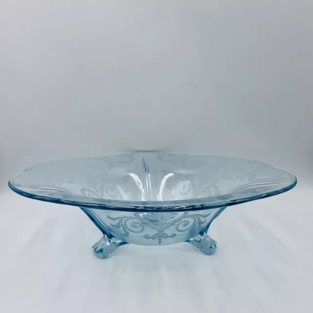 Fostoria VERSAILLES Azure Blue Three- toed Centerpiece Bowl 12”