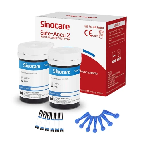 sinocare (Safe Accu2) tiras reactivas de azúcar en sangre 50 50 unidades (paquete de 1), rojas