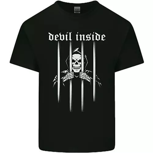 Diavolo Interno Grim Reaper Satana Teschio Gotico Uomo Cotone T-Shirt
