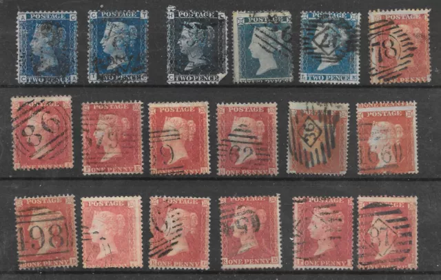 GB Queen Victoria Stamps 2d Blue and 1d Red x 18 as per scan. Unchecked (796)