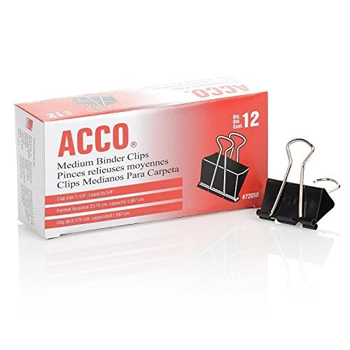 Binder Clips, Medium, 1 Case, 10 Packs/Case, 2 Boxes/Pack, 12 Clips/Box