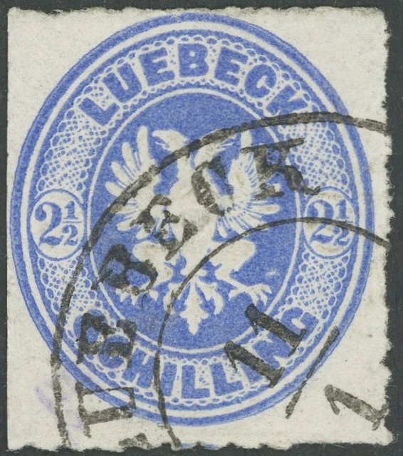 LÜBECK 1863, 21/2 S. dkl`ultramarin, links Scherentrennung, feinst, Fotobefund